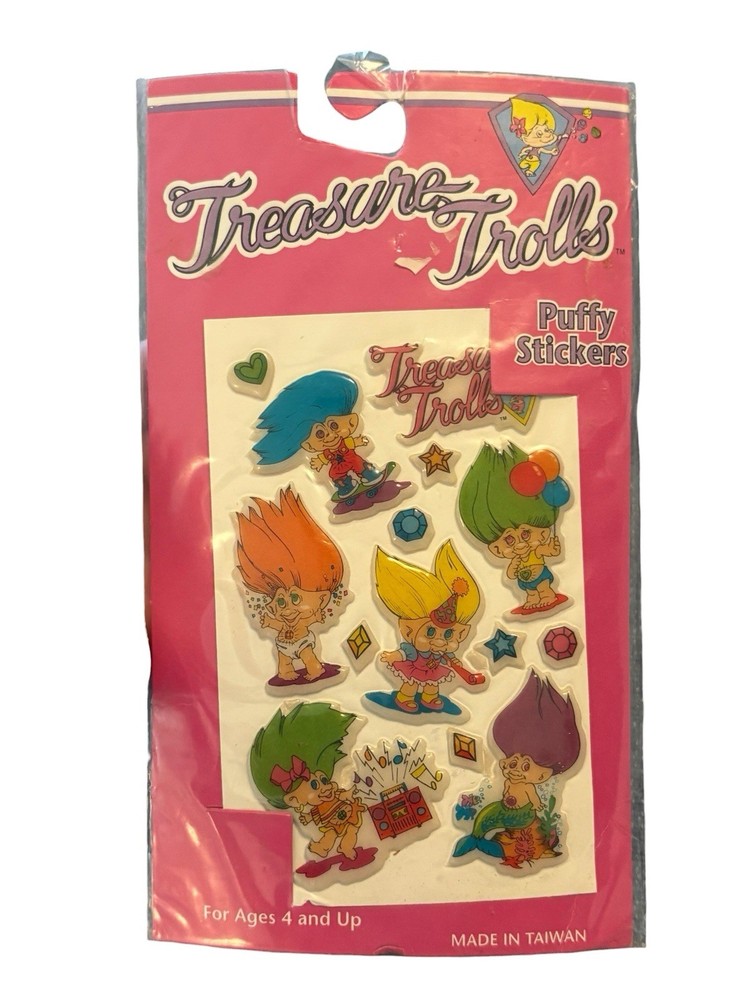 Treasure Trolls Vintage Puffy Stickers 1992 Ace Novelty Style #2