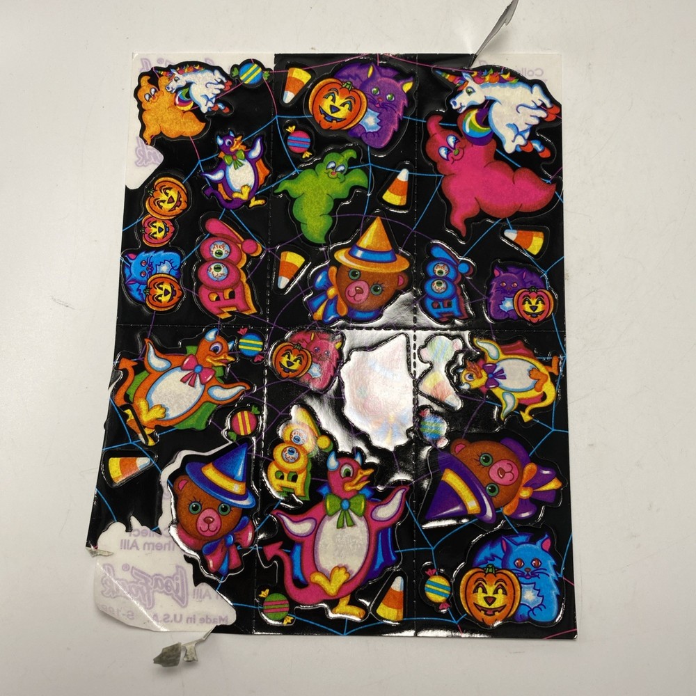 Lisa Frank Halloween Ghosts Penguin Markie Bear Vintage Sticker Sheet S199- BL2