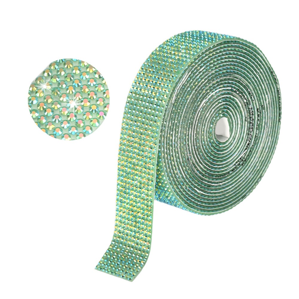 Self Adhesive Rhinestone Strips 3 Yards 0.8 Inch for Craft,Dark Green AB