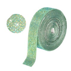 Self Adhesive Rhinestone Strips 3 Yards 0.8 Inch for Craft,Dark Green AB