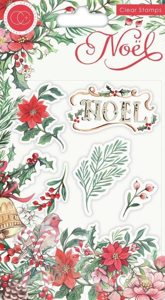 New Craft Consortium rubber Stamp set CHRISTMAS NOEL FLORA clear cling