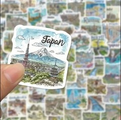 50pcs Hand Drawn Travel Map Stickers- Scrapbook, Journal, DIY Crafts & Cards