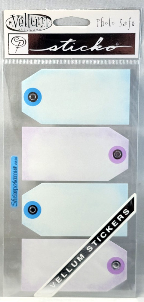 Sticko Pastel Vellum Journaling Tags Stickers Blue Purple Rare Junk Journal 4pc