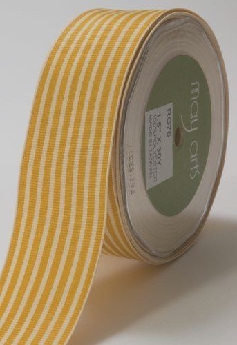 MAY ARTS RIBBONS~GROSGRAIN STRIPE~BUTTERSCOTCH & IVORY~1.5 INCHES X 1 YARD!