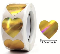 1 Roll 500 pcs Heart Snapped Laser Adhesive Stickers 1 in / 25 mm Brand New