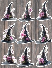 Blooming Witch Hat Die Cut Vinyl Stickers Scrapbooking Laptop Waterbottle