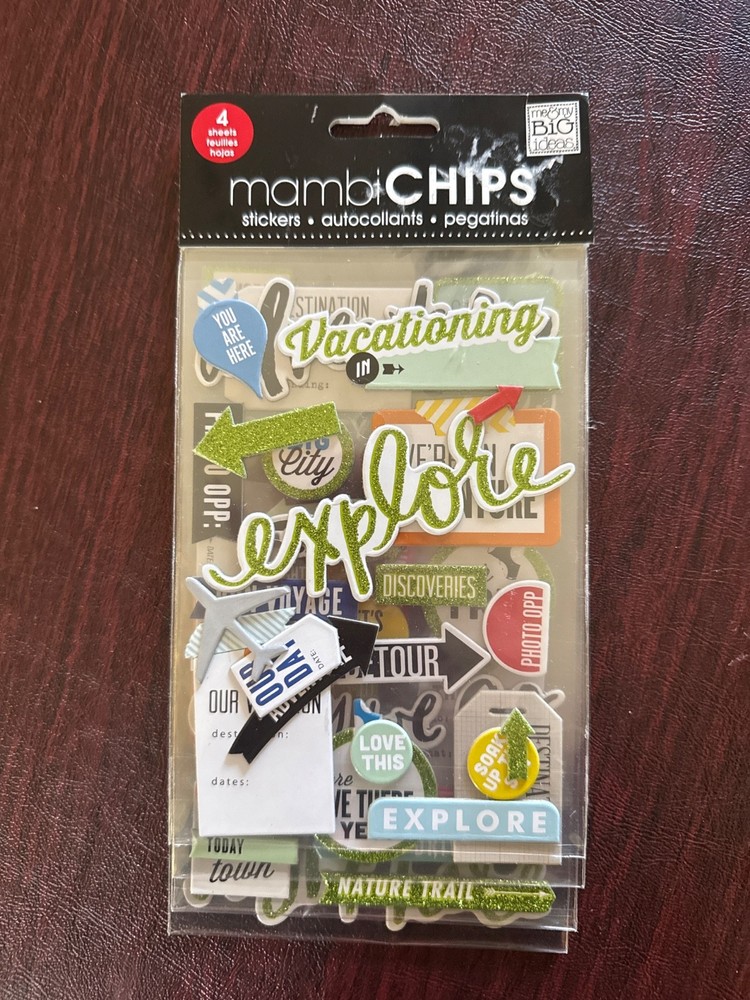 Mambi Chips Vacation or Kodak Fishing, Travel, Adventure Scrapbook Stickers NWT