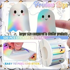 500 pcs Sticker Seals Roll Shiny Holographic Foil Blushing Ghost Self Adhesive