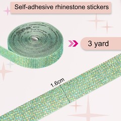 Self Adhesive Rhinestone Strips 3 Yards 0.6 Inch for Craft,Dark Green AB