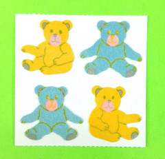 Vintage Fuzzy Great 7 Green & Yellow Teddy Bears Sticker Mod