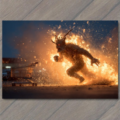 STICKER Fire Demon Creature Shopping Cart Flames Chaos Night Urban Inferno