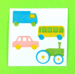 Vintage Fuzzy Great 7 Transporation Vehicles Sticker Mod Bus Tractor Car Truck