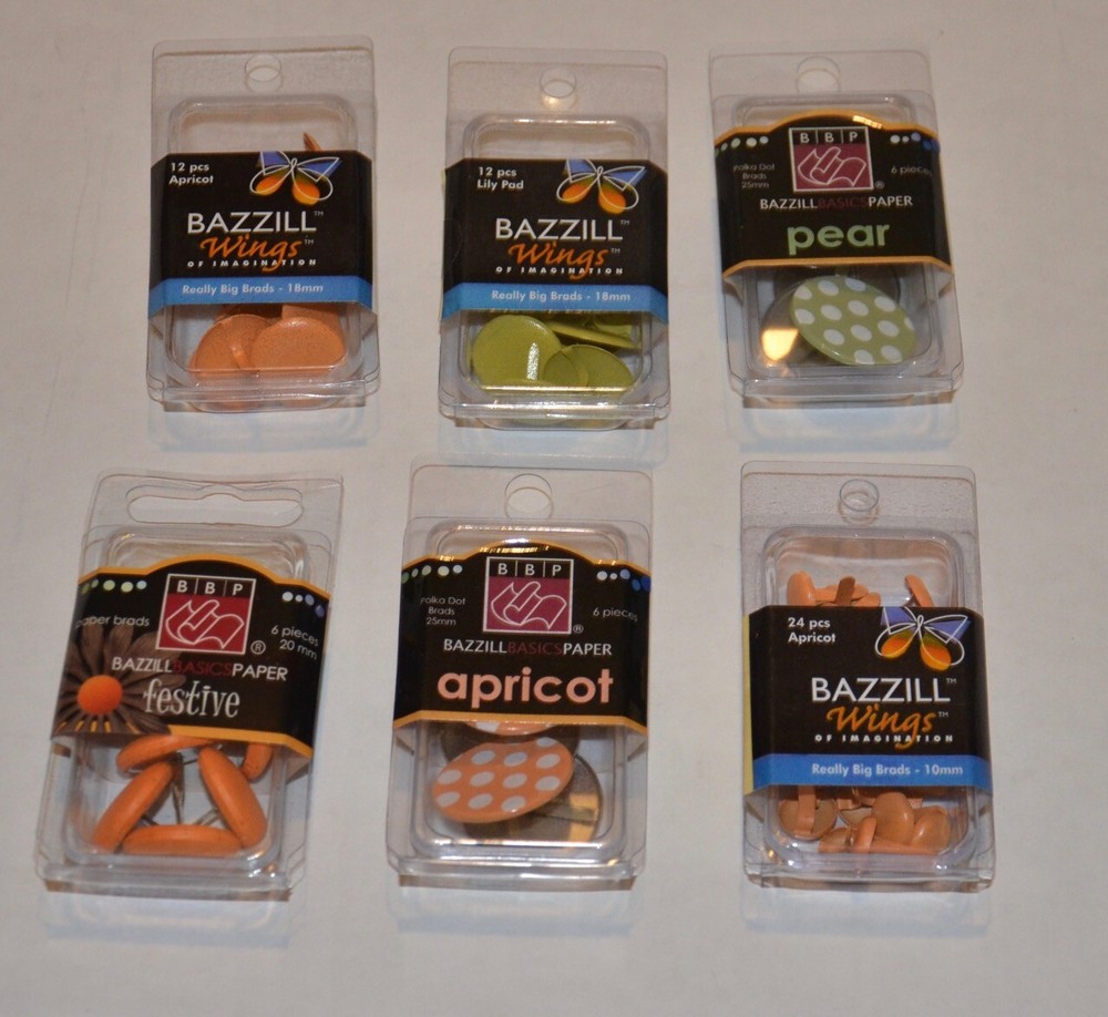 Bazill Brads scrapbooking apricot pear lily pad festive 25mm 10mm 18mm polka dot