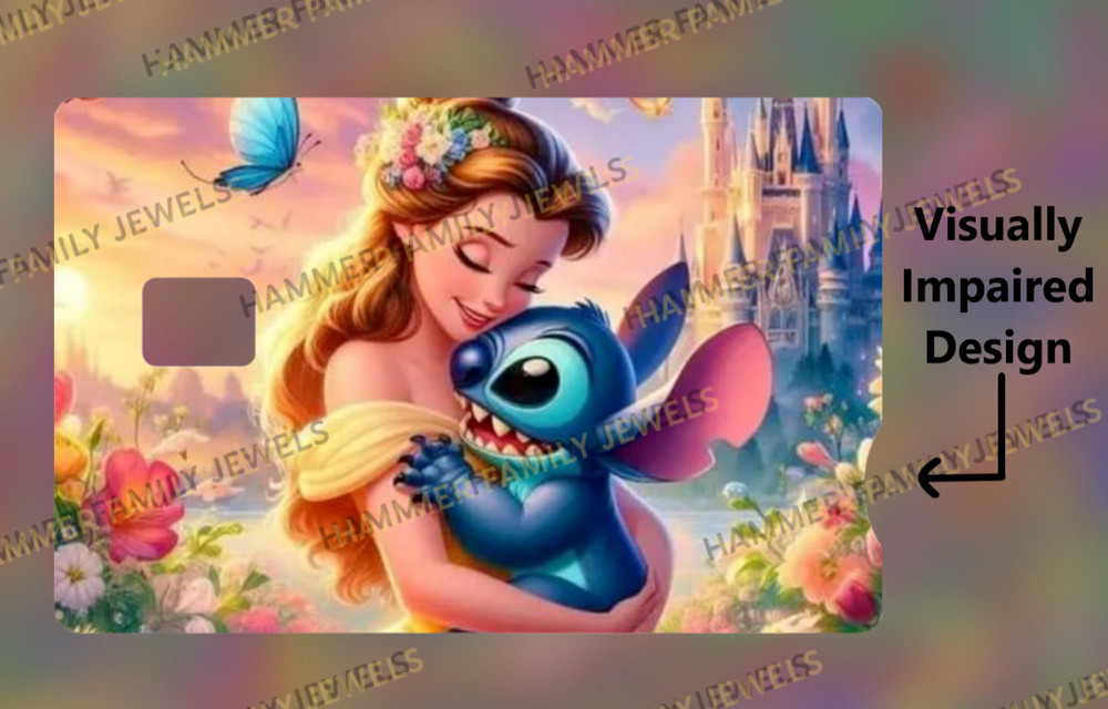 Belle and Stitch Fan Art Credit Card Decal Visually Impaired Design