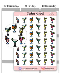 Cocktail Planner Sticker, Alcoholic Drink Sticker, Calendar & Bullet Journal