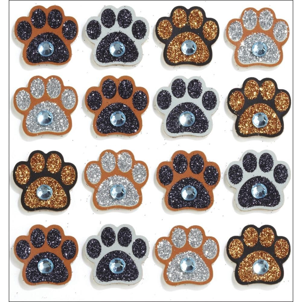 Crafts Jolee’s Stickers 3D Paw Prints Glitter Black Silver Bronze Gems Repeats