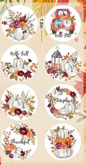 🍂24 Pretty FALL STICKERS Pumpkins Flower Truck Halloween Autumn Thanksgiving