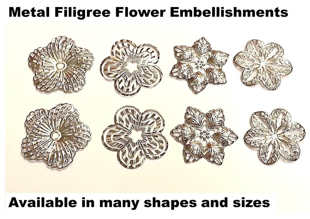 CraftbuddyUS 20pcs Silver Filigree Metal Flowers Embellishments, Wedding craft