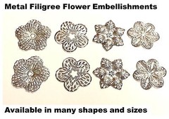 CraftbuddyUS 20pcs Silver Filigree Metal Flowers Embellishments, Wedding craft