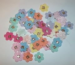 New 50 Fabric Flowers With Rhinestone Center Crafts Scrapbooking etc. New