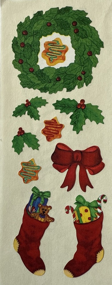 CHRISTMAS STOCKING Stickers(10pc) Creative Memories*Wreath*Holly*Cookies*Holiday