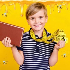 3 PCS Spelling Bee Medals Honeycomb Gold Silver Bronze Trophy Awards Ribbon