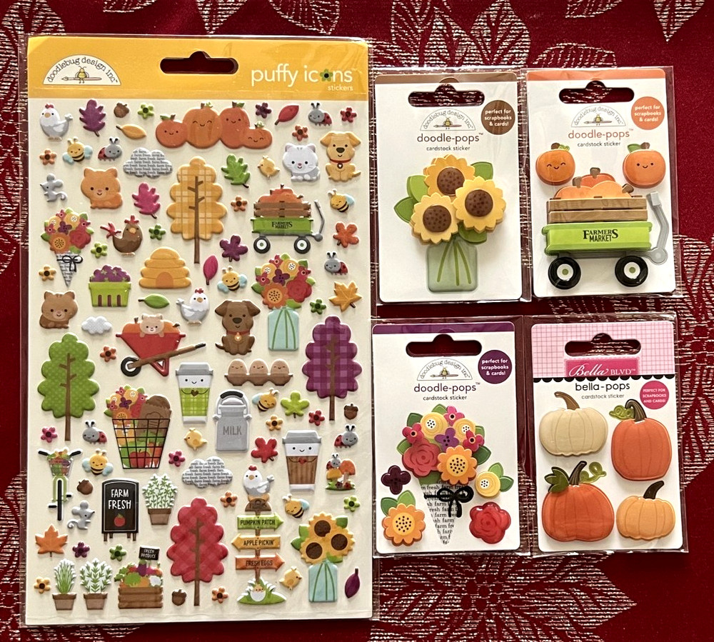 #998 – LG FALL THANKSGIVING ICONS FLOWERS WAGON PUMPKINS DOODLE-POPS 3D STICKERS