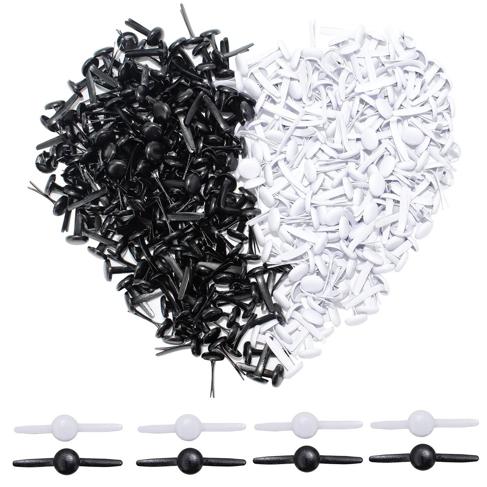 200 PCS Metal Brads Paper Fastener 8x15mm Black White Scrapbook Card Making DIY