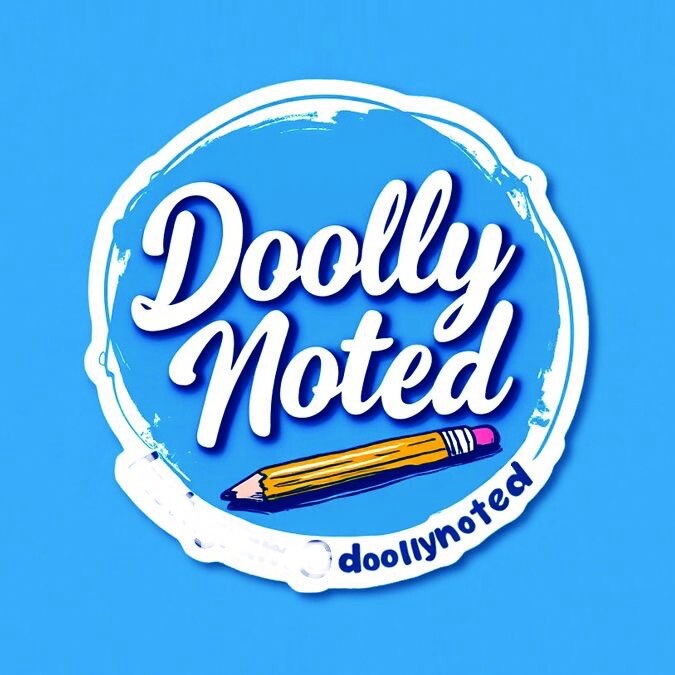 Doolly Noted Duly Noted Sticker Cursive Pencil Art Blue Color 2in Round LOT 10⭐️