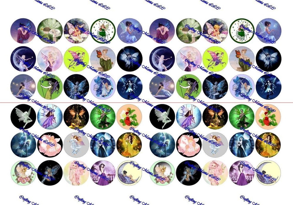 60 Precut 1″ FAIRIES Bottle cap Images Set A