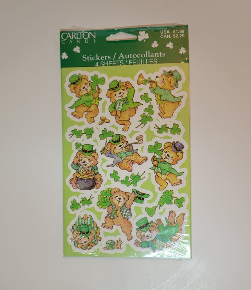 New Vintage St Patrick’s Day Stickers Carlton Cards Bears Irish 4 sheets