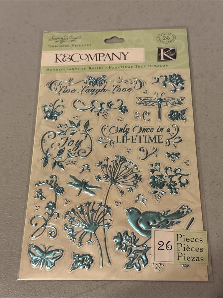 K&COMPANY STICKERS SUSAN WINGET EMBOSSED SW BOTANICAL SWIRL WORDS PHRASES 26PCS
