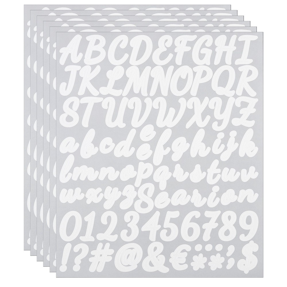Alphabet Letters Numbers Stickers, 6 Sheets Self Adhesive Cursive Decal, White