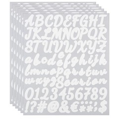 Alphabet Letters Numbers Stickers, 6 Sheets Self Adhesive Cursive Decal, White