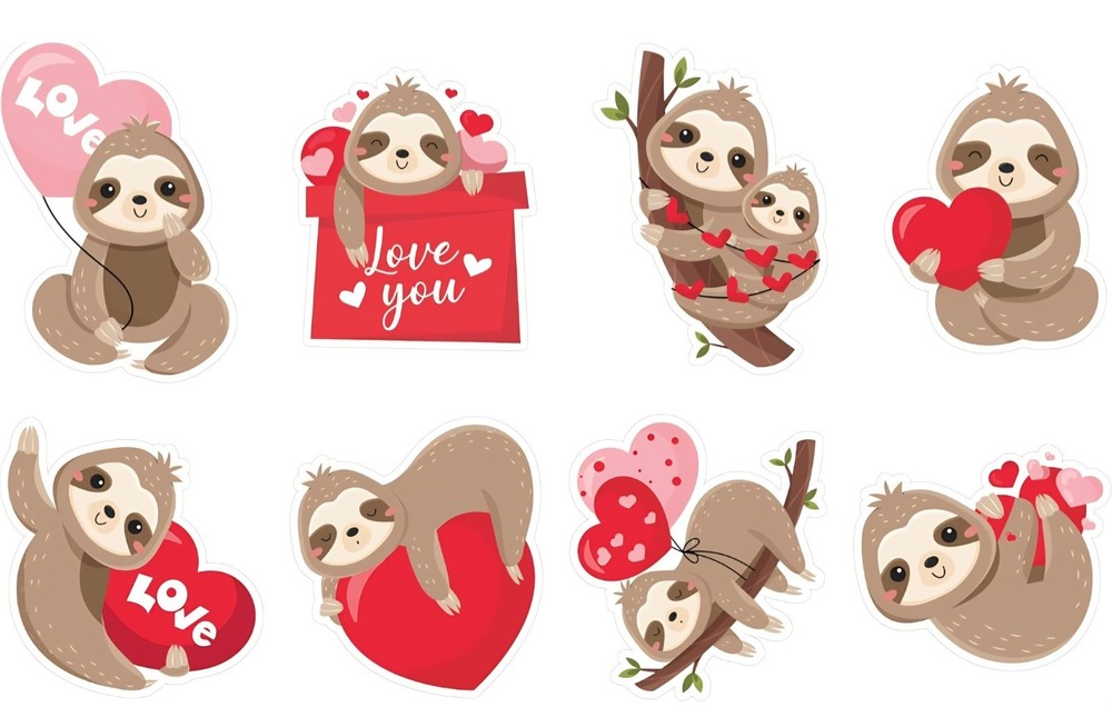 100 Pieces 1.5” Sloth Valentines Love Heart Stickers Party Decor Envelope Seals