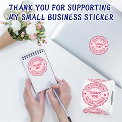 500 Pcs Thank You Stickers for Small Business Pink Cute, 2 Inches Self-Adhesive