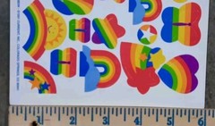 Vintage 1991 Current Bright Rainbow Stars Butterflies Hearts Sticker Sheet NOS