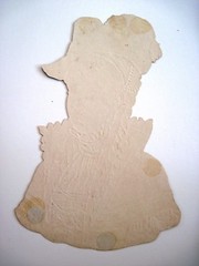 Large Vintage Die Cut of 1800’s Woman w/ Braids & Green Hat w/ Feather *