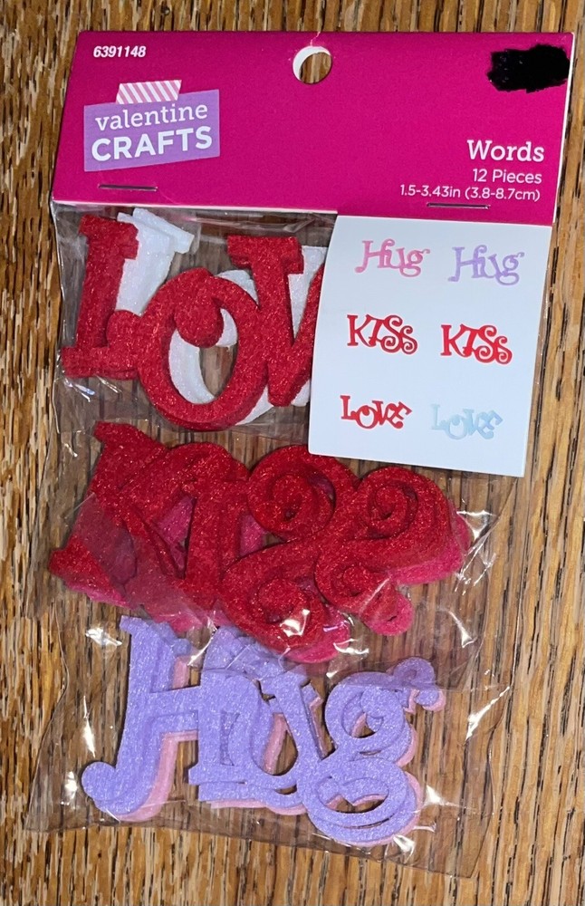 Brother Sister Design Studio Valentine Craft Word Glitter Kiss Hugs Love Sticker