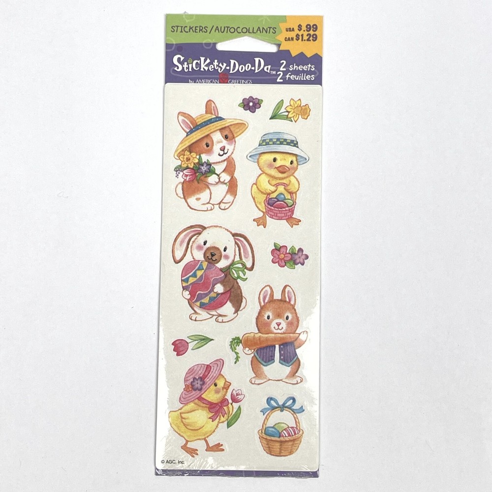 NEW Stickety Doo Da EASTER ANIMALS BUNNY CHICKEN EGG FLOWER Stickers 2 Sheets