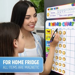 Magnetic Reward Chart for Kids, 127 Stickers, 30 Chores, Fridge Star Chart