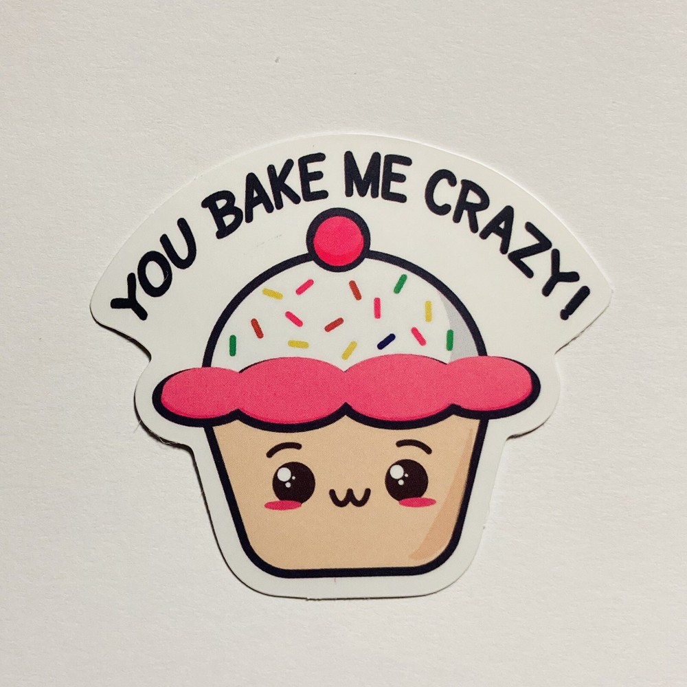 Cute Sprinkled Cupcake Sticker “You Bake Me Crazy” Inspirational Journal Art Tc1