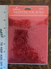 Vintage Hallmark FOIL Stickers Embossed Cupids Hearts Shiny Valentines Day MINT