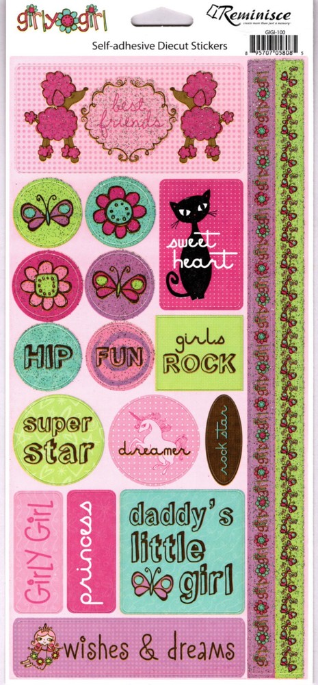 Reminisce GIRLY GIRL GLITTER PHRASE Cardstock Sticker Sheet scrapbooking