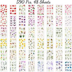 Flower Stickers for Scrapbooking(590 Pieces, 48 Sheets),Decorative Floral Sticke