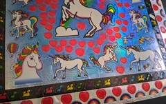 Vintage Stickers Unicorns Rainbow Hearts Prism Sticker Sheet VTG 90s PLS READ