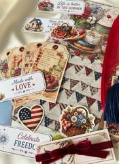 100 Pc Vintage Patriotic Americana Junk Journal Kit July 4th Ephemera Tags USA
