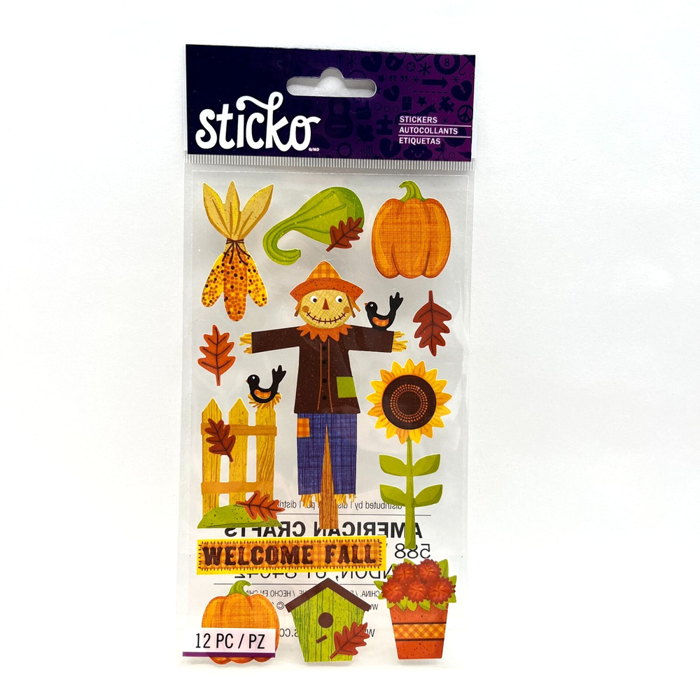 Sticko Welcome Fall Stickers Scrapbooking Crafts Scarecrow Pumpkins