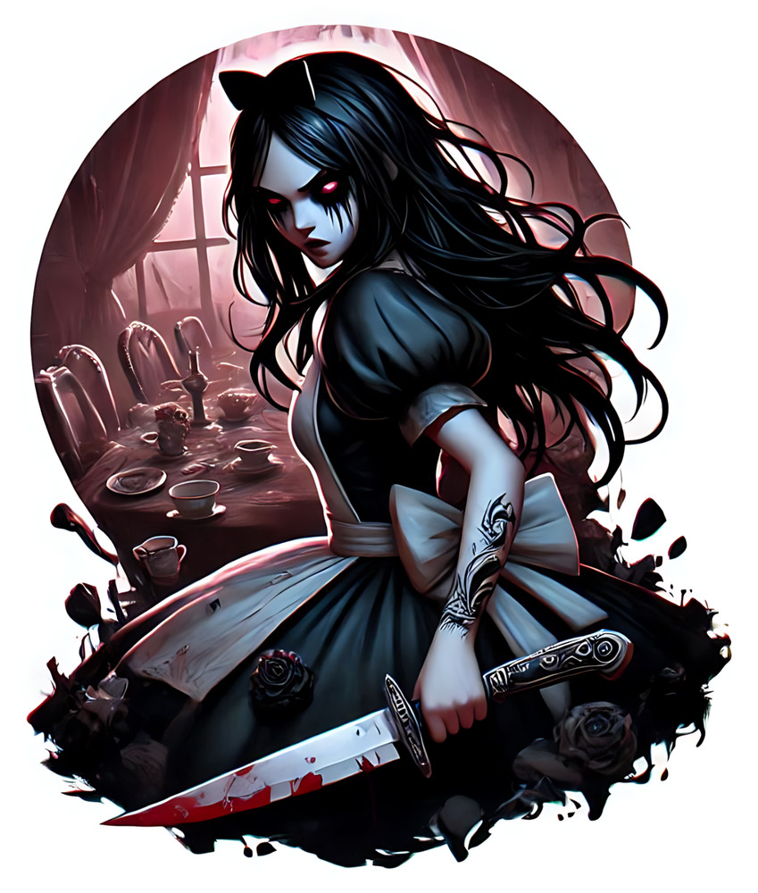 Gothic Alice Game Inspired Die-Cut Sticker, Bloody Knife, Creepy Tea Party