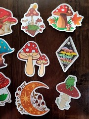 STICKERS x 10 Shrooms Positive Be A Nice Human Moon Mushrooms Frog FEBF6